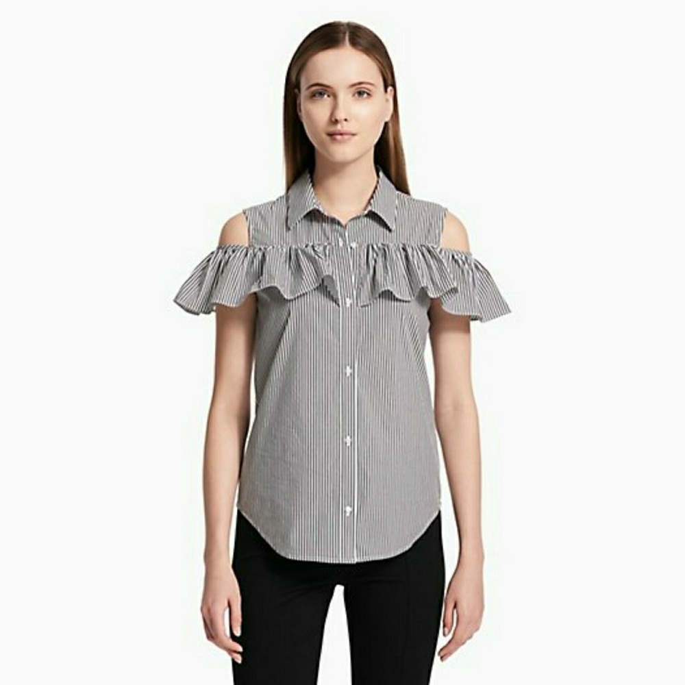 Calvin Klein Striped Cold Shoulder Blouse sz L